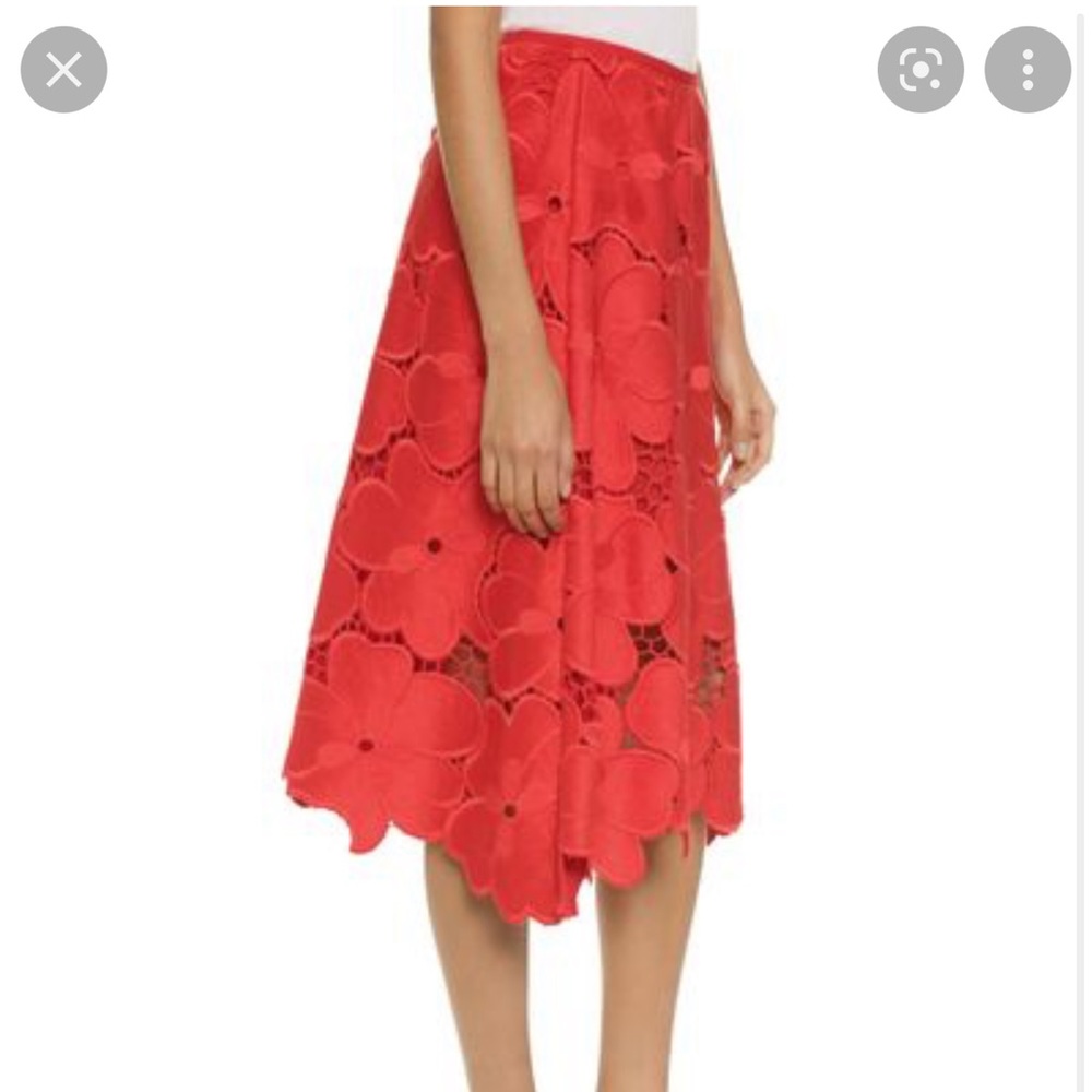 Cynthia Rowley Oversized Floral Lace Red Midi Skirt - Picture 2 of 5